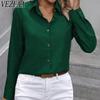 VEZFAA Женская мода, повседневные весенне-осенние однотонные рубашки-поло с длинным рукавом и принтом, блузки и рубашки