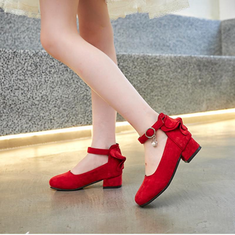 Кожаные туфли для маленьких девочек на высоком каблуке, праздничные туфли для маленьких девочек, туфли с бантом на высоком каблуке для весны 2024 года, розовые туфли принцессы из искусственной кожи