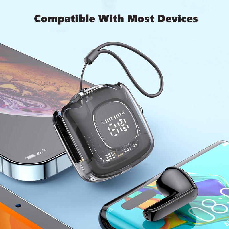 VAORLO Светодиодный цифровой дисплей, мини-наушники Bluetooth, Hi-Fi стерео музыка с HD-микрофоном, наушники с шумоподавлением для всех смартфонов