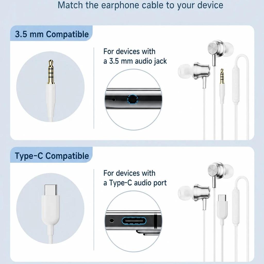 Original Lenovo Y130 3.5mm/Type-C In-Ear Wired Headphones HiFi Stereo HD Call IPX4 Waterprof Wired Sport Earbuds 0 Latency Gaming Headset