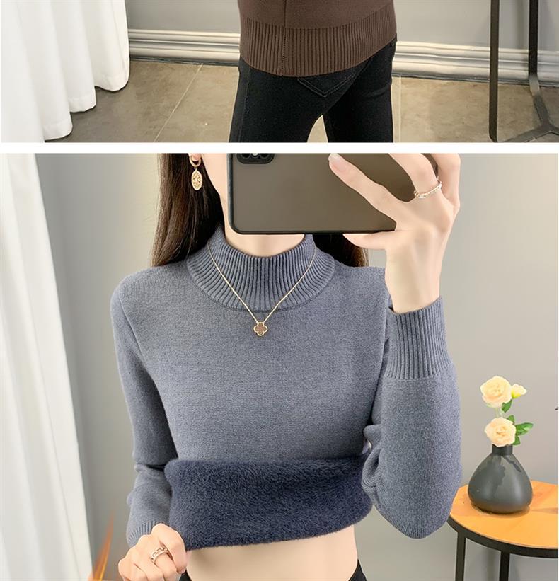 Women's Velvet High-Neck Sweater - Thickened Warm Knit Base Layer for Autumn/Winter 2025