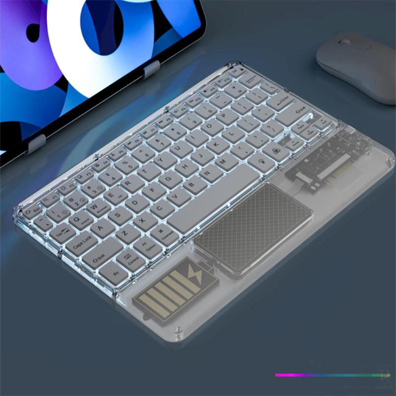 Прозрачная RGB Bluetooth-клавиатура с сенсорной панелью, перезаряжаемая беспроводная клавиатура для iPad, Android, iOS, Windows, планшета