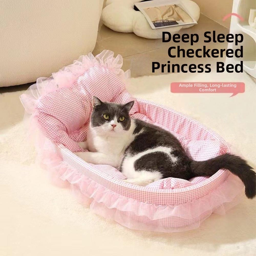 Lace-Trimmed Cat Nest Bed Removable Pet Kennel Sweet Dog Bed Four Seasons