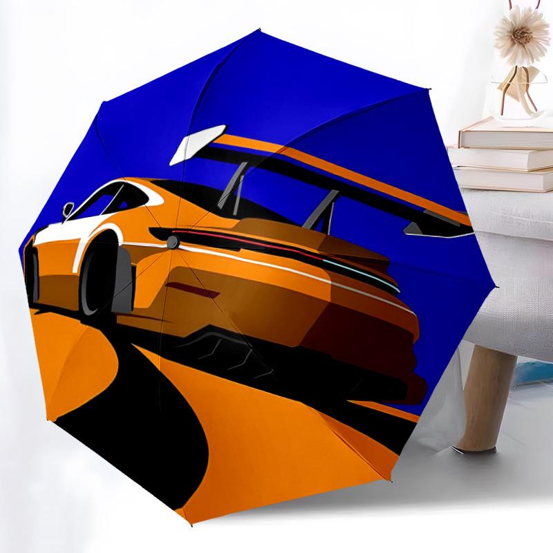1pc Sports Car Racing Vehicle Automatic Folding Umbrella - Compact 8-Rib Design, Durable Plastic & Iron, Lightweight for Outdoor Daily Use084