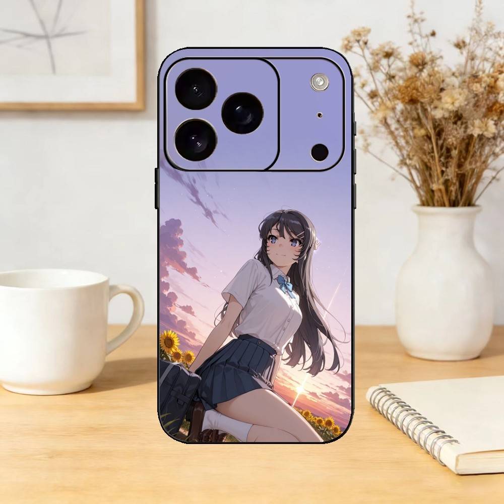 Чехол для телефона Senior S-Sakurajima Mai для iPhone 17,16,15,14,13,12,11 Plus,Pro,Max,Mini Силиконовый черный Мягкий чехол
