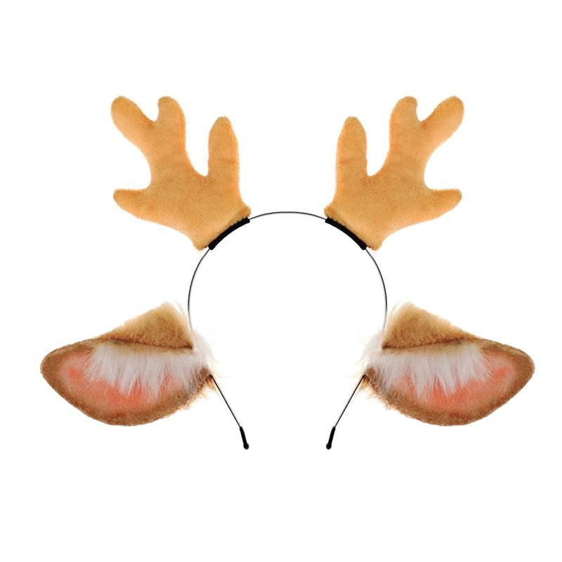 Fuzzy Deer Antler Headband Halloween Costume Party Soft Plush Reindeer Ears Hairband Unisex Sweet Punk Style