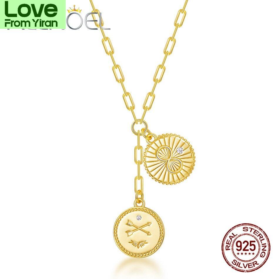 925 Silver Necklace Double Coin Arrow Shell Shape Engraving Necklace Gift 500mm Adjustalbe Chain High Quality New
