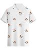 Men's Short-Sleeve Polo Shirt with Button-Up Collar & Full-Body Little Red Berry Print - Plain Texture Suitable for Dates, Beach Vacations, Casual