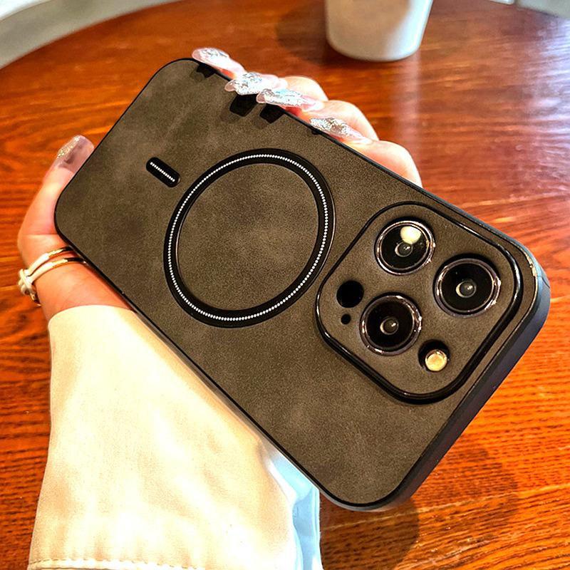 Чехол для телефона из искусственной кожи с магнитной беспроводной зарядкой в стиле ретро для iPhone 16 15 14 13 12 11 Pro Max Plus X Xs XR Xs Max, противоударный бампер, чехол