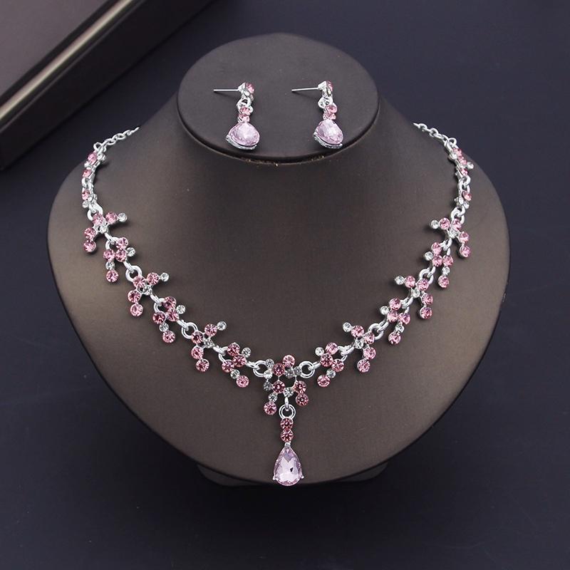 Luxury Purple Crystal Bridal Jewelry Sets for Women Earring Wedding Choker Necklace Set Bride Jewelry Sets Accessories