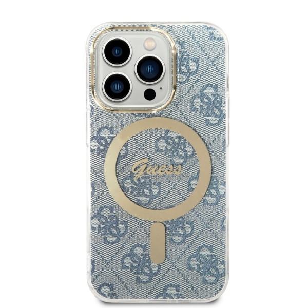 Guess GUBPP14LH4EACSB Case+ Charger Set iPhone 14 Pro 6.1" blue/blue hard case 4G Print MagSafe