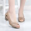 Fashion Sapatos Femininas Women Fashion Peep Toe Beige High Quality Spring Square Heel Shoes Lady Classic Black Leather Heel Shoes Ea296