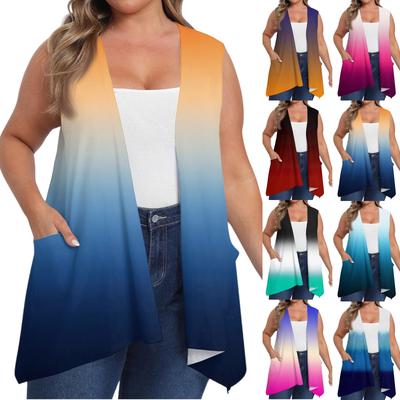 Женский свободный повседневный жилет без рукавов с принтом и карманом, куртка-кардиган