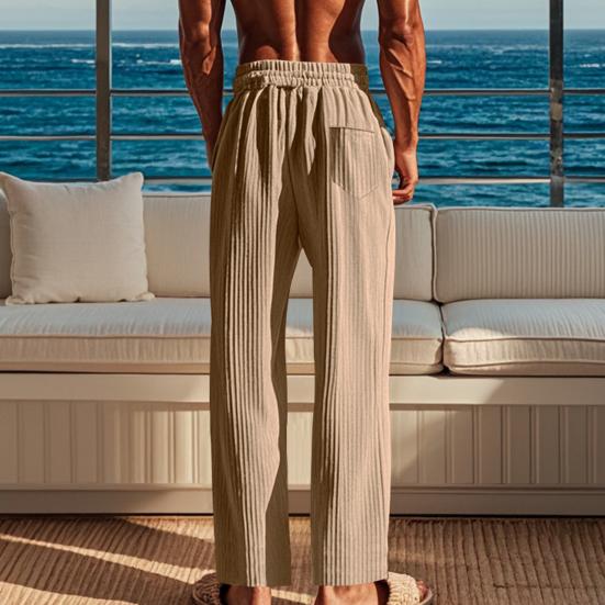 Мужские брюки с завязками на талии, широкие свободные брюки с боковыми карманами, плиссированный дизайн, однотонные повседневные спортивные брюки полной длины