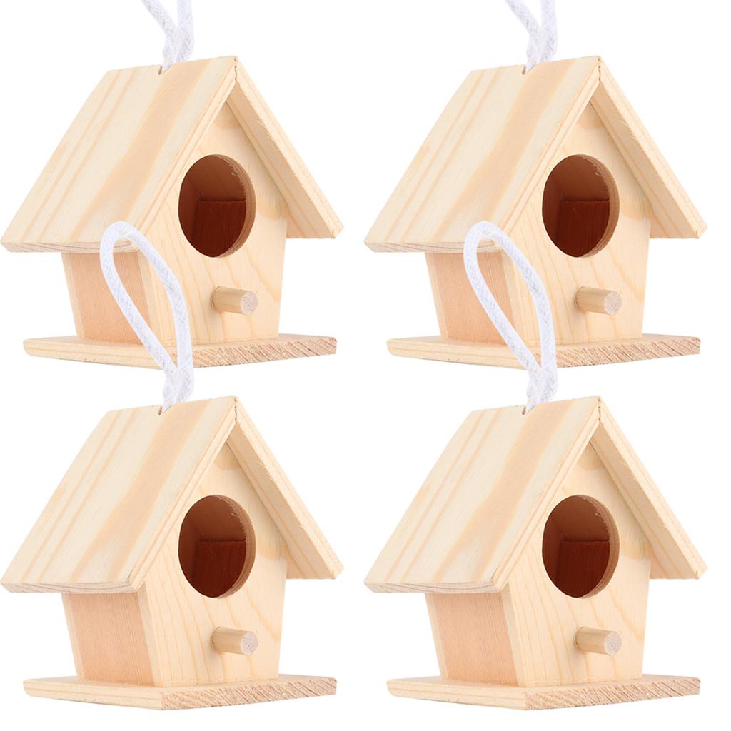 4Pcs Outdoor Wooden Bird House Hanging Bird Resting Nests Box Garden Decoration Ornament