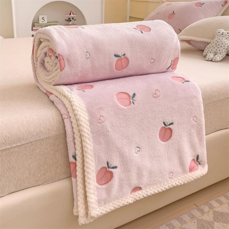 Cute Cartoon Coral Fleece Blanket Soft Dorm Office Nap Blankets for Single Double Thick Multifunctional Autumn and Winter Shawl