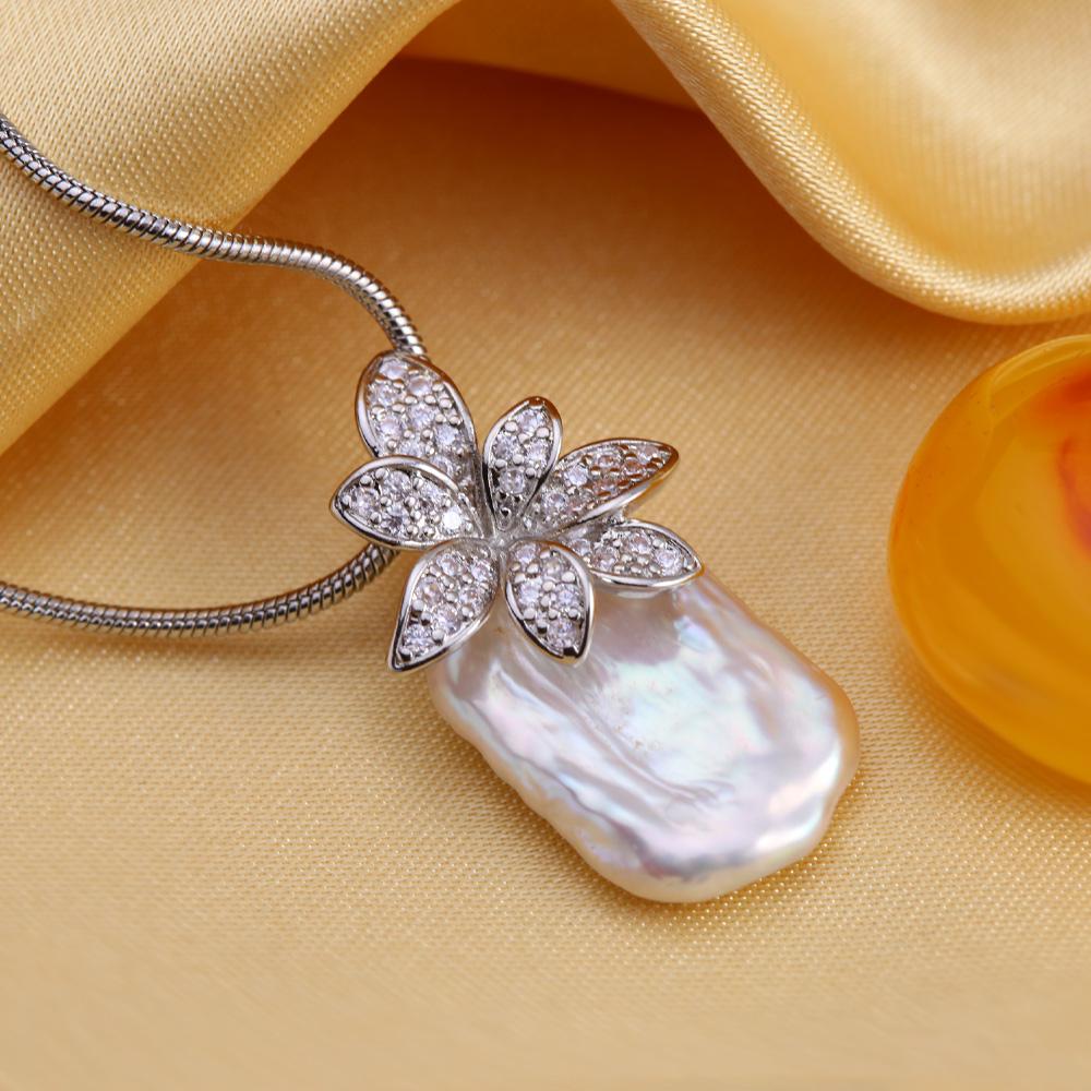 SENIKO Natural Freshwater Big Baroque Pearl Necklaces For Women Fashion Flower Cubic Zirconia Pendant With Chain Birhday Gift