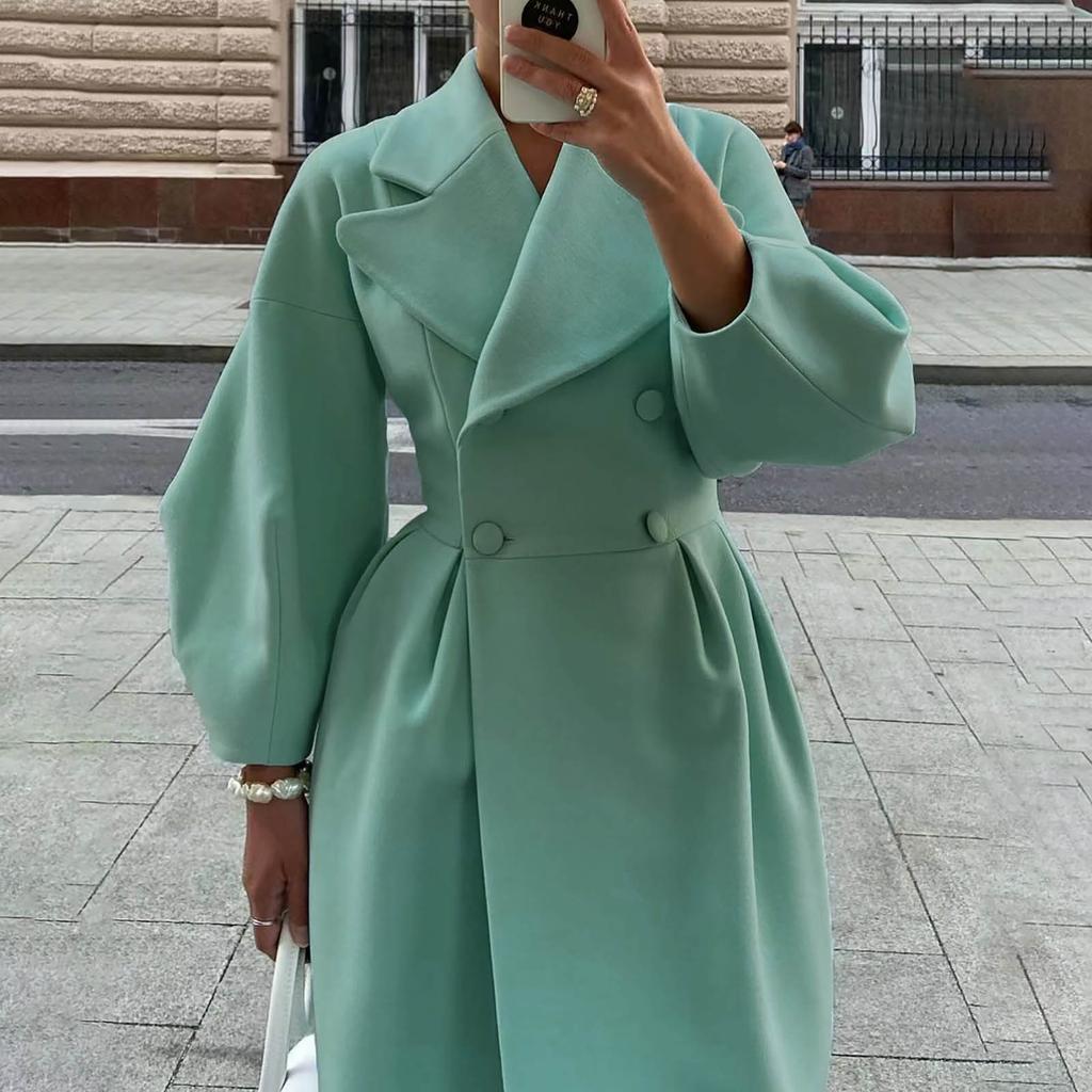 Женская мода в стиле ретро с рукавами и большими лацканами, шерстяное пальто, длинное пальто