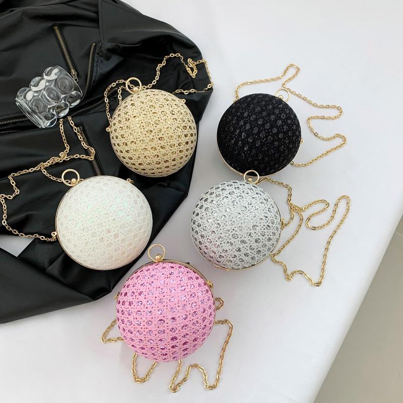 Dinner Personality Trend New 2025 European and American Fashion Diamond-encrusted Shoulder Bag Women's Messenger Chain Round Ball Small Round Bag
