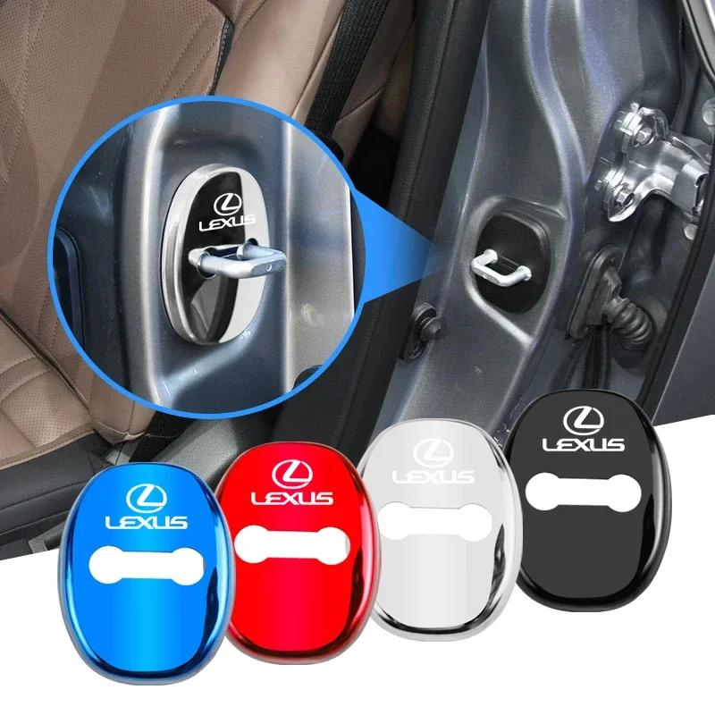 FIWB3 4pcs 3D Car Protect Door Lock Buckle Cover Stickers Accessories For Lexus Fsport IS300h NX300h RX400h ES350 GS300 UX GX470 LX570