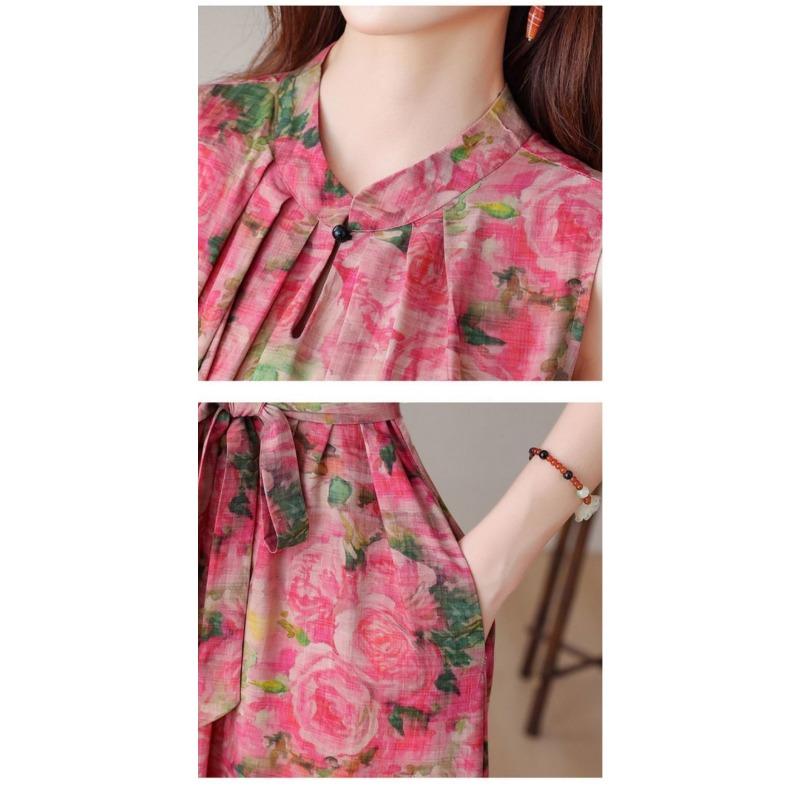 Элегантное платье большого размера с цветочным принтом для женщин среднего возраста, летнее хлопковое длинное платье