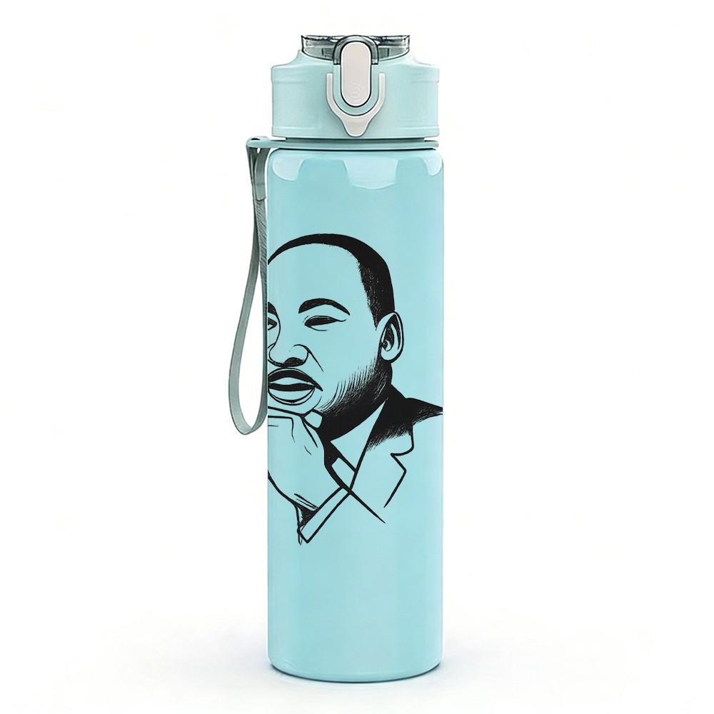 1PC Martin Luther King Portrait 750ml Color Plastic Sports Water Bottle Leakproof Flip Straw Lid Suitable for Sports Office Home Use
