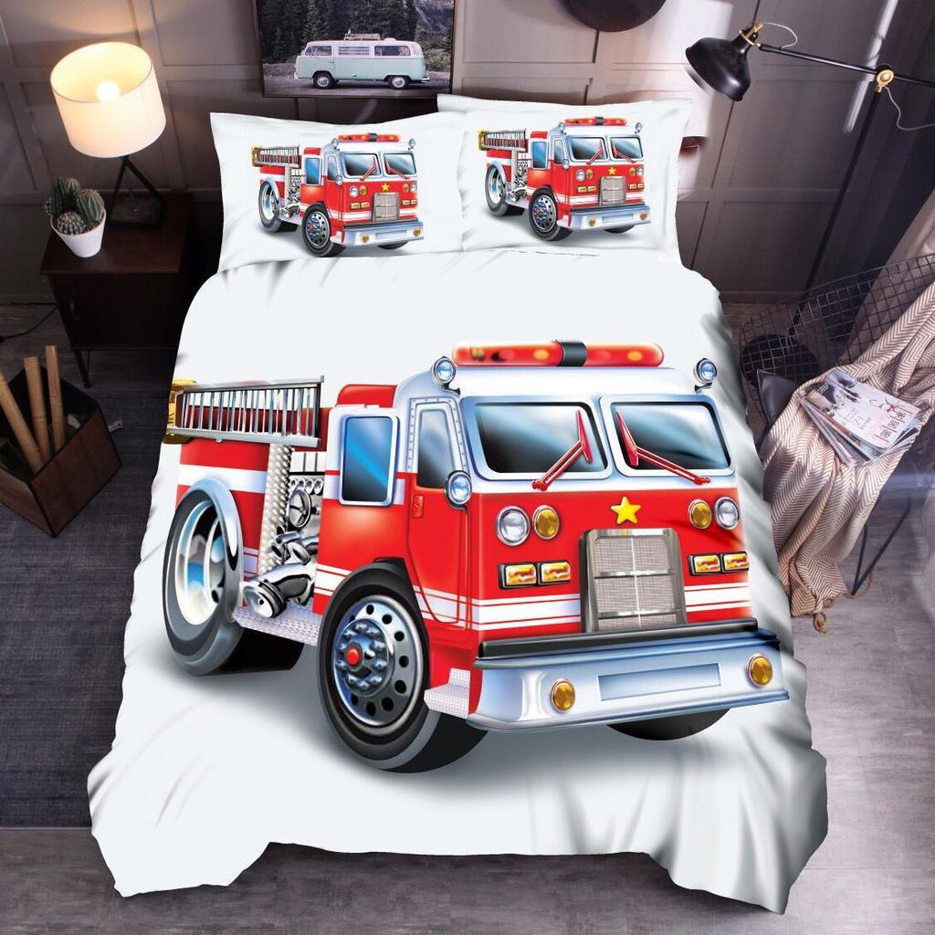 Firefighter Truck Duvet Cover King/Queen Size Red Firemen Car Bedding Set For Kids Boys Girls Fire Engine Polyester Quilt Cover