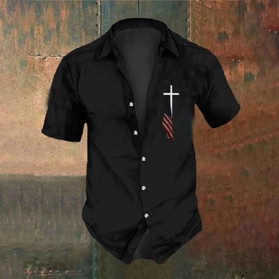 Летняя модная мужская повседневная рубашка с короткими рукавами с принтом креста и национального флага для уличной моды и мужчин, большой топ 5XL