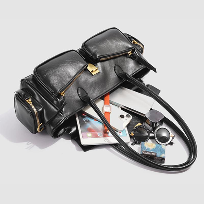 Yogodlns Винтажная сумка подмышку для девочки Универсальная сумка Многокарманная мотоциклетная сумка Роскошная дизайнерская сумка Кожаная сумка на ремешке-спагетти