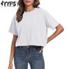 Женские модные повседневные летние весенние однотонные блузки и рубашки с короткими рукавами и круглым вырезом с принтом