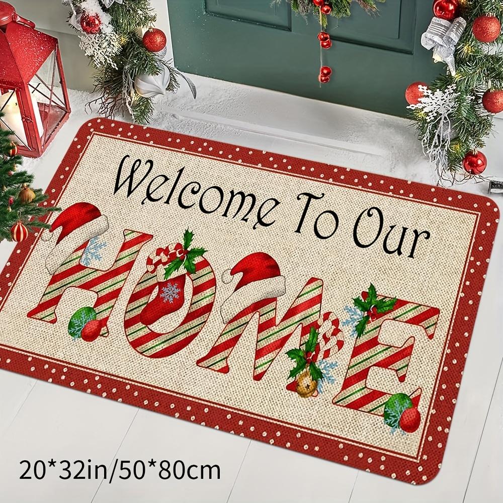 Christmas Doormat Non‑Slip Front Entrance Rug Washable Indoor Outdoor Xmas Paw Print Reindeer Winter Holiday Home Decor Mat