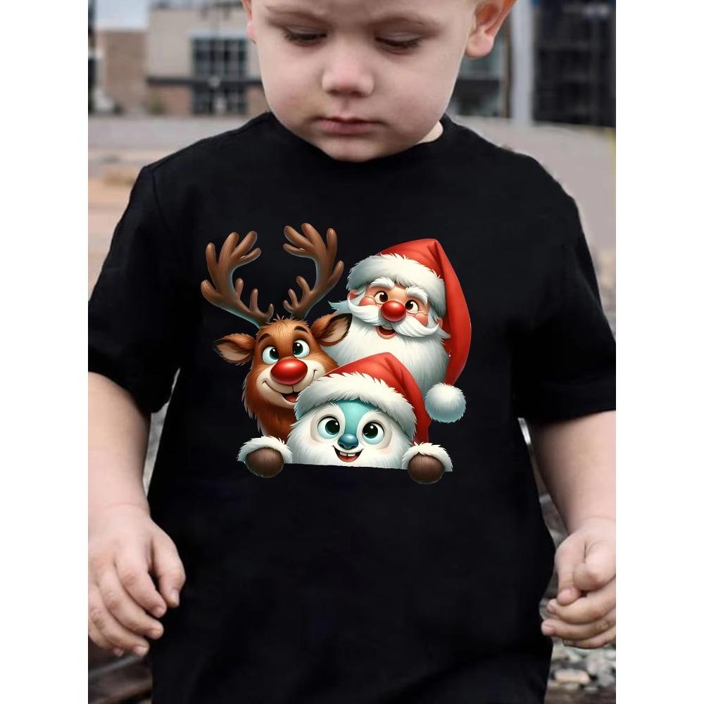 Kids Boys Girls Parent Child Matching Tee Christmas Santa Reindeer Yeti Character Graphic Print Short Sleeve Crew Neck Soft Tee