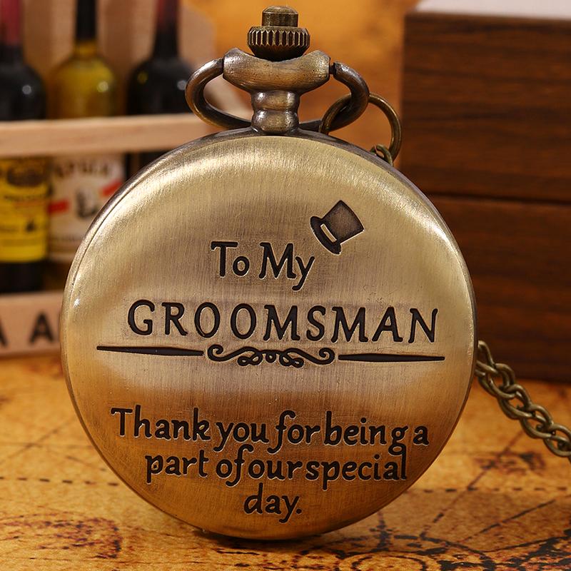 Retro Fashion Men's Pocket Watch ‘To My GROOMSMAN’ Necklace Pendant Quartz Pocket Watch Men Gifts