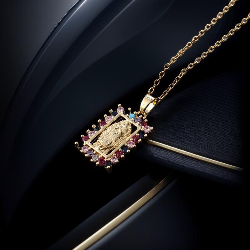 Vintage Titanium Steel Sacred Religious Accessories Necklace Women'S Micro Inlaid Colored Zircon Pendant Jewelry