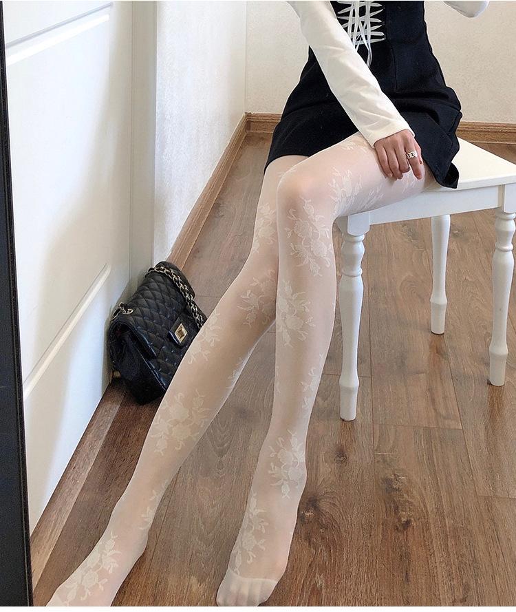 Women Fashion Rose Pattern Tight Lace Pantyhose Sexy See-through Stockings Body Stockings for Wome Sheer Pantyhose