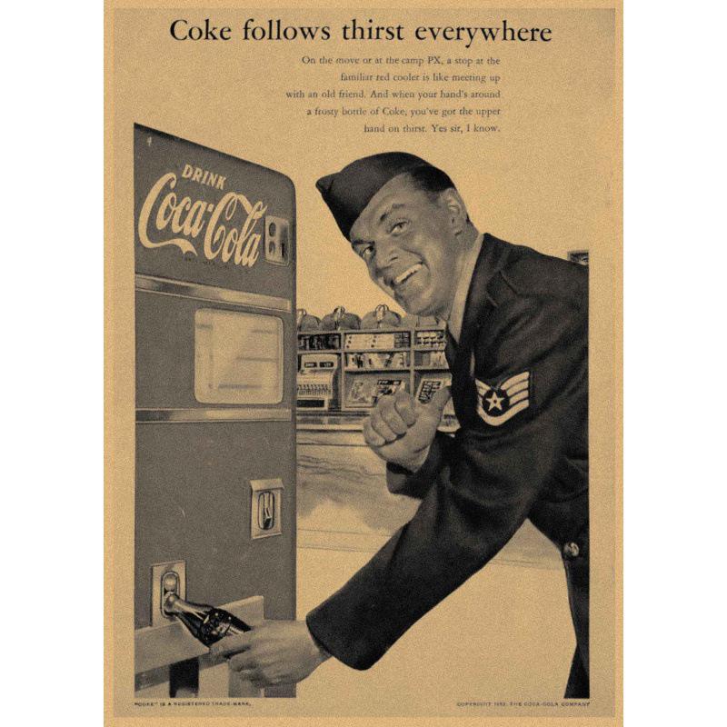 Vintage Republic of China Coca-Cola Poster: Retro Kraft Paper Wall Art for Bars, Restaurants, and Coffee Shops