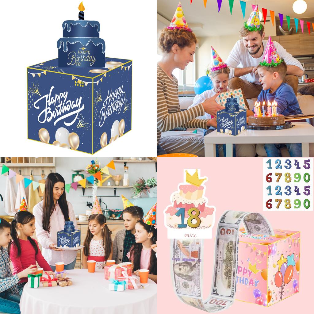 Blue Number Birthday Cash Gift Box For Event Celebrations And Party Decor