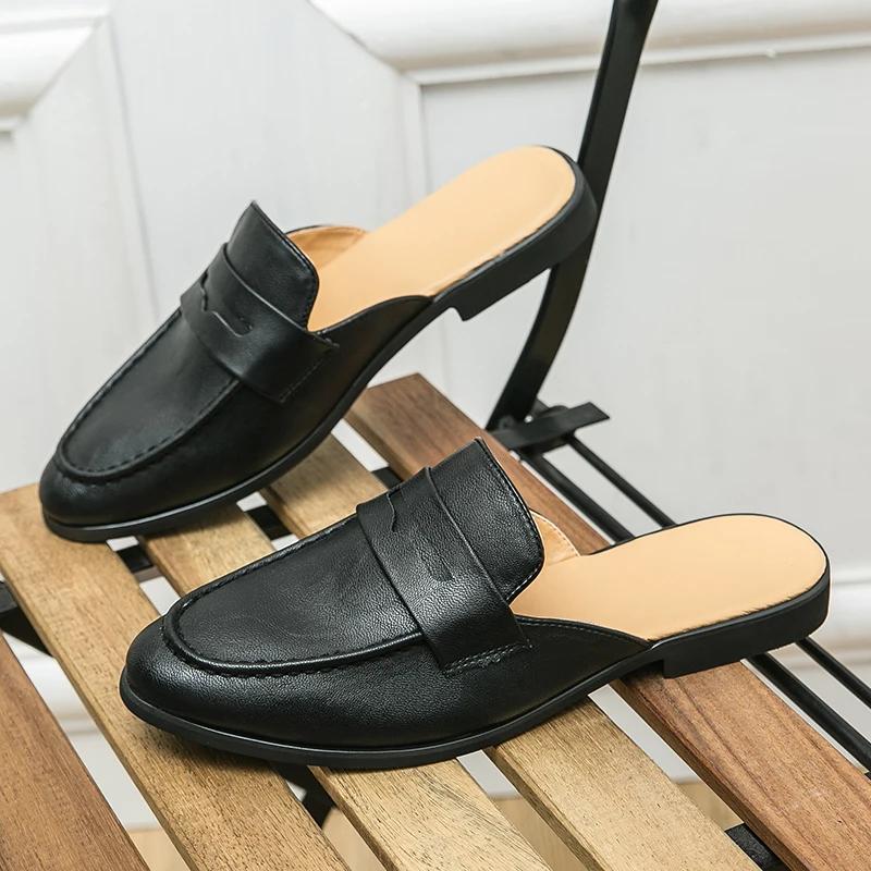 Мужские плоские туфли мюли лоферы мужские повседневные туфли клубные удобные тапочки роскошные трендовые летние мужские туфли для отдыха и прогулок 2025