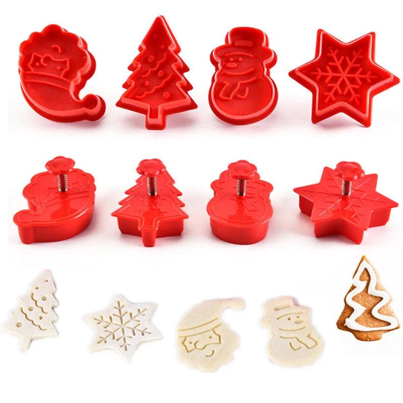 4Pcs/set Christmas Series Cookie Baking Moulds Santa Claus Snowman Tree Star Snowflake Mold Biscuits Cutter Set Kitchen Tools