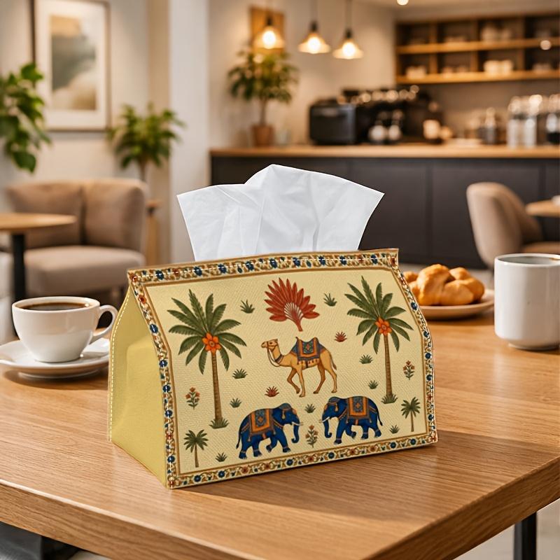 1pc Indian Traditional Tissue Box Cover, Camel Elephant Palm Tree High-Quality, Durable, Lightweight, Foldable Storage, Ideal for Living Room And Dini
