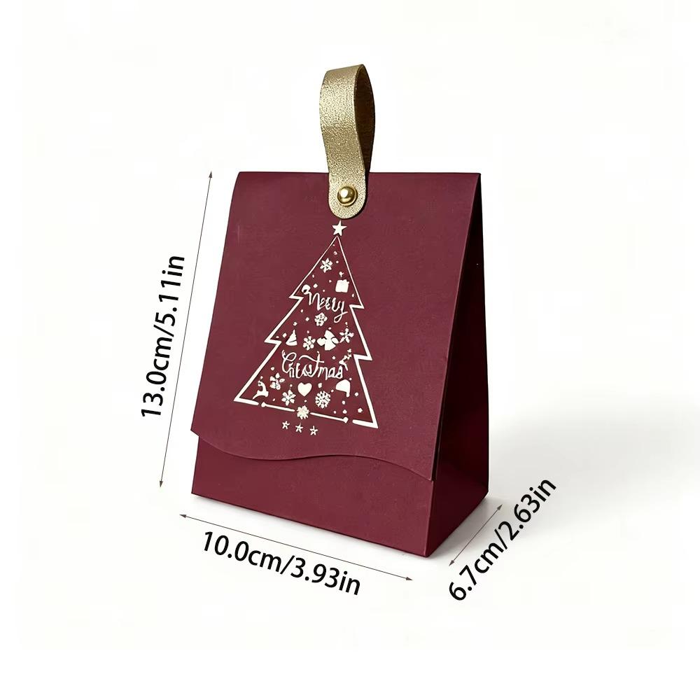 12PCS Christmas Gift Boxes with Leather Handles 'Christmas Tree' Pattern, Christmas Gift Wrapping, Christmas Party Gift Boxes