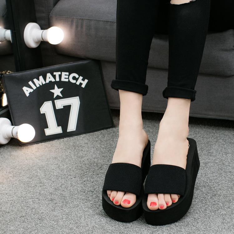 Стильные летние женские пляжные сандалии на высоком каблуке с нескользящей подошвой 2017 года