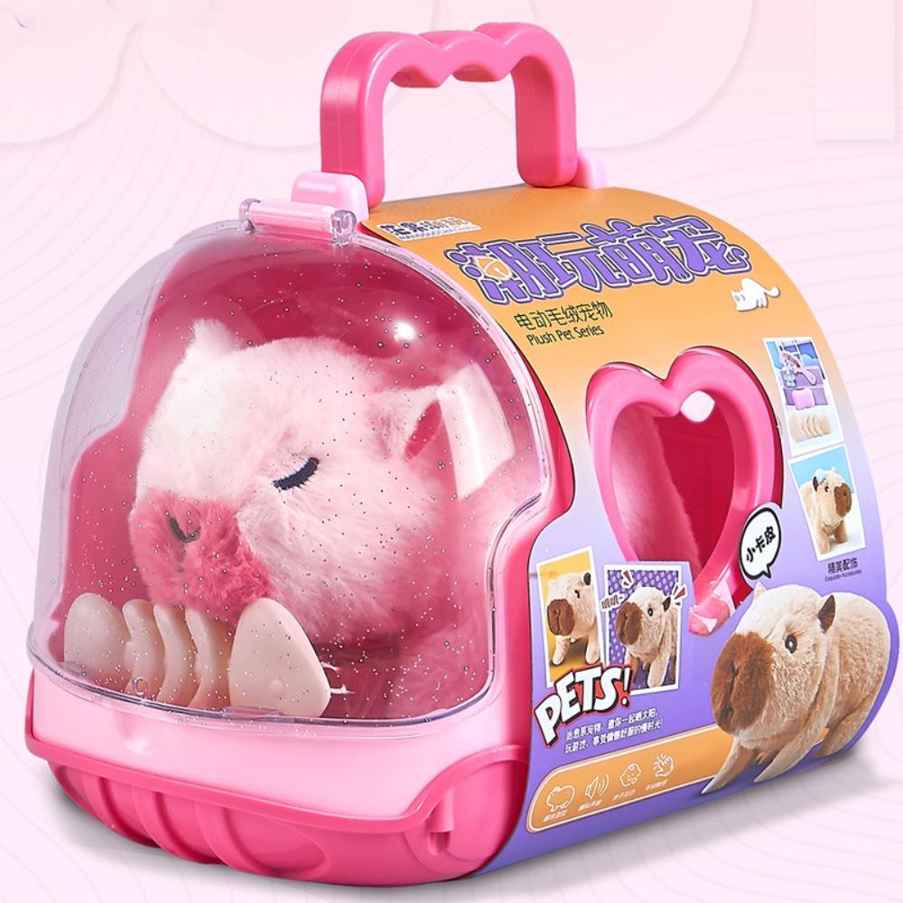 Rechargeable Electric Capybara Toy with Sound Cute Plush Capybara Figure Set Mouth Moving Interactive Capybara Walking Doll
