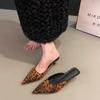 Leopard Print Kitten Heel Temperament French Bag Head Half Slippers Women's Shoes Wear 2025 Spring New Pointed High Heels