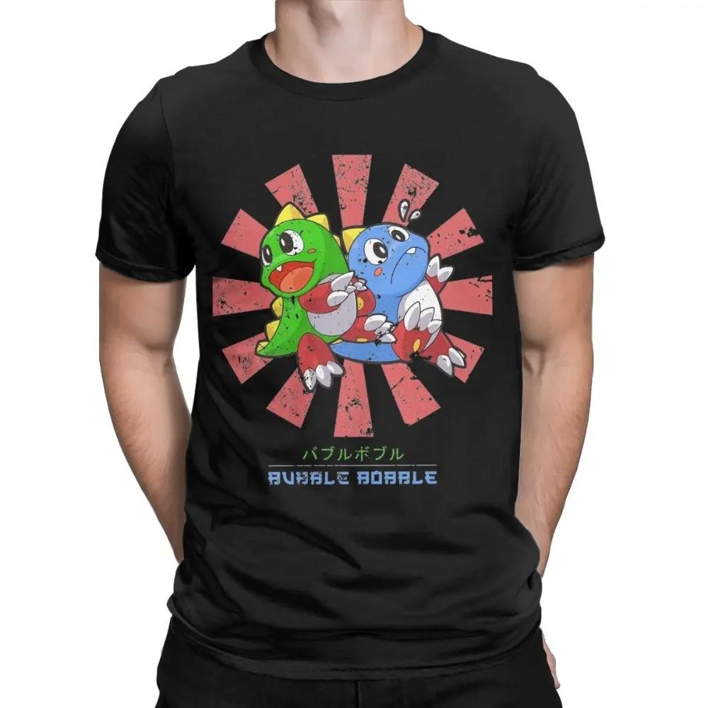 Футболки Bubble Bobble в японском стиле для мужчин, хлопковая футболка для отдыха, с круглым вырезом и коротким рукавом, топы больших размеров