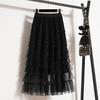 Autumn Korean Style Mesh Puffy Cake Long Skirt Elegant Vintage Elastic Waist High Waist Ball Gown Gauze Tulle Skirt