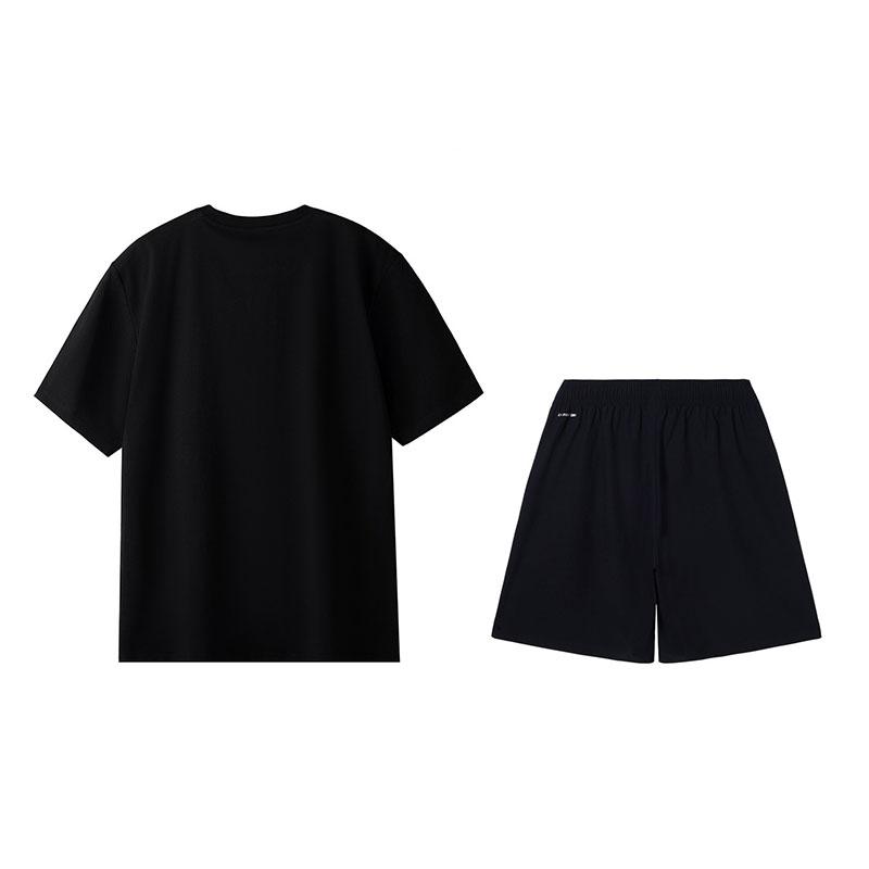 Li-Ning Модная короткая футболка в национальном стиле, удобные дышащие шорты, спортивный костюм, мужской костюм, черный W775-3+W685-1