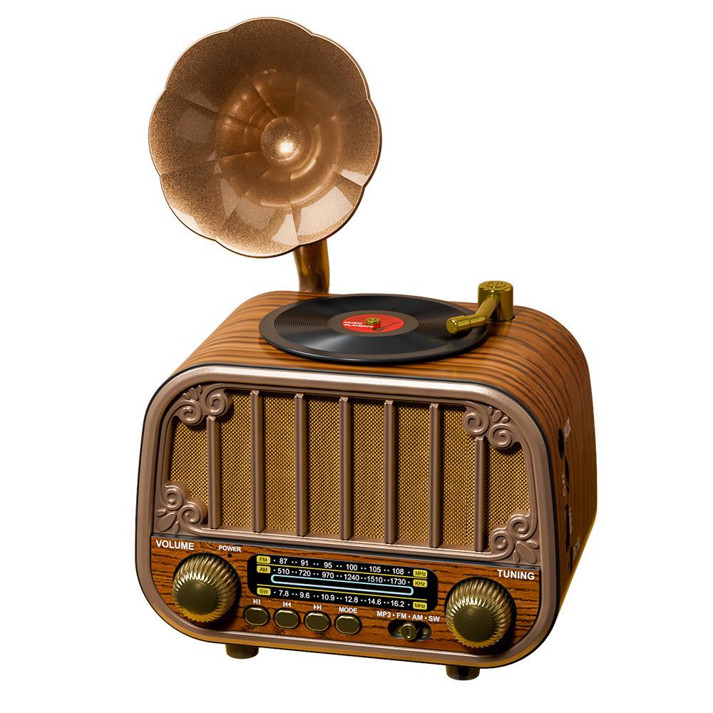 Ретро-портативная Bluetooth-колонка в стиле граммофона с FM/AM/SW радио.