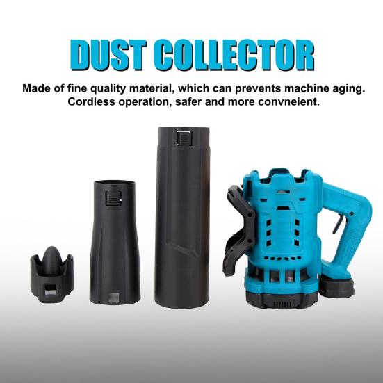 Беспроводная воздуходувка для сбора листьев с пылесборником и эргономичной ручкой. Мощный двигатель, регулируемая скорость, бесщеточный электрический.