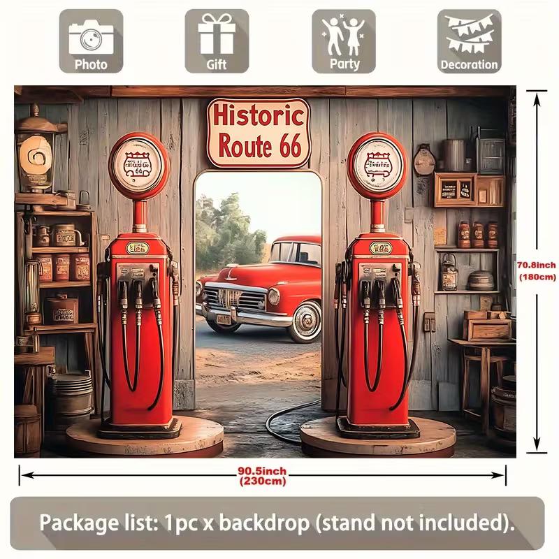 Historic Route 66 Gas Pump Backdrop Retro Gas Station Party Photo Background